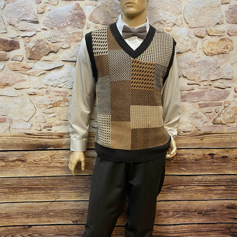 20er Jahre Herren Outfit Gr. 56 mit gemustertem Pullunder Knickerbockerhose Schiebermütze und Fliege