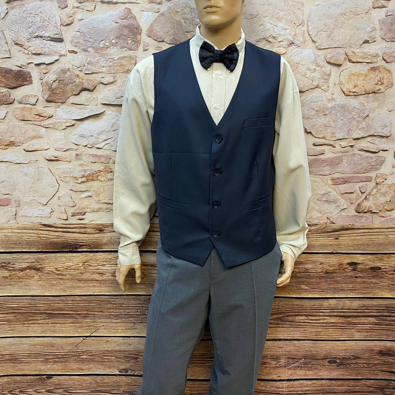 20er Jahre Herren Outfit Gr. 58 mit blauer Weste grauer Knickerbockerhose Schiebermütze und Fliege