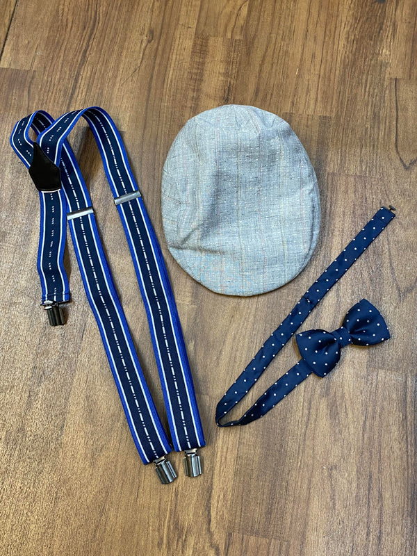 20er Jahre Herren Outfit blau mit Hosenträgern und Schiebermütze, Ansicht 4