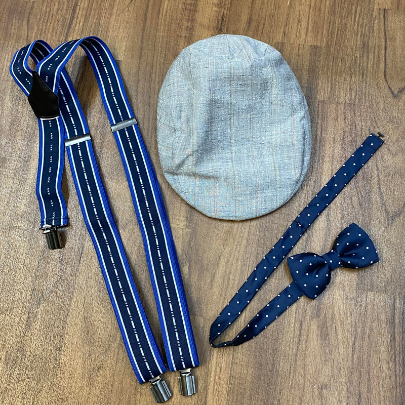 20er Jahre Herren Outfit blau mit Hosenträgern und Schiebermütze, Ansicht 4