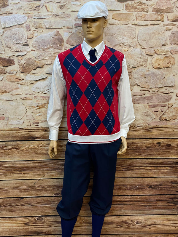 „20er Jahre Hickory Golf Outfit Herren Größe 50 mit Knickerbocker, Burlington Pullunder, Hemd, Mütze und Strickkrawatte“
