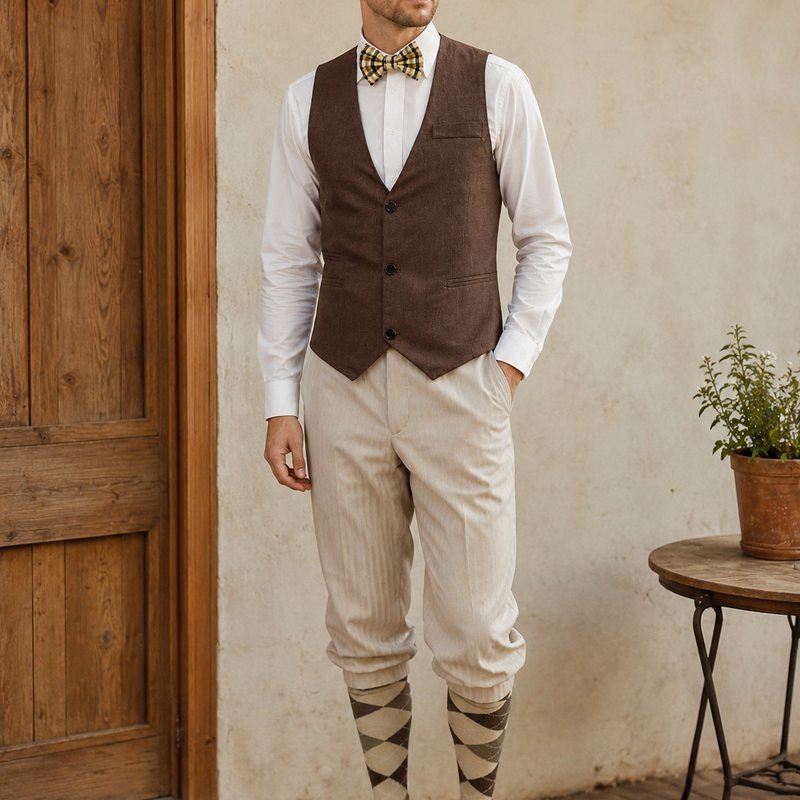 20er Jahre Knickerbocker Outfit Herren mit brauner Weste