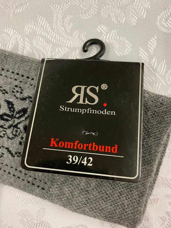 „Etikett von grauen Kniestrümpfen mit Komfortbund Größe 39 42“