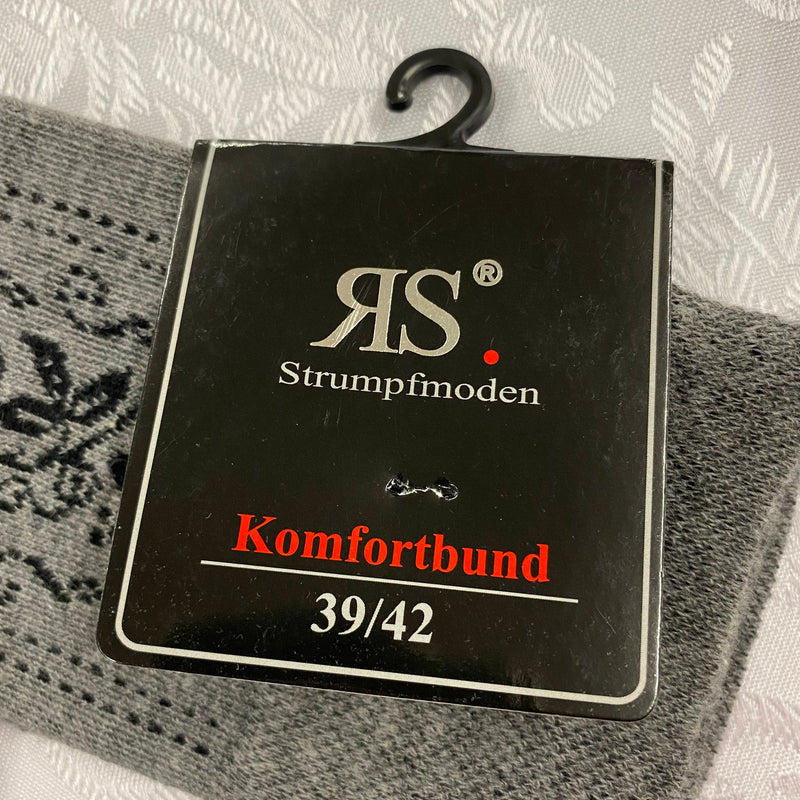 „Etikett von grauen Kniestrümpfen mit Komfortbund Größe 39 42“