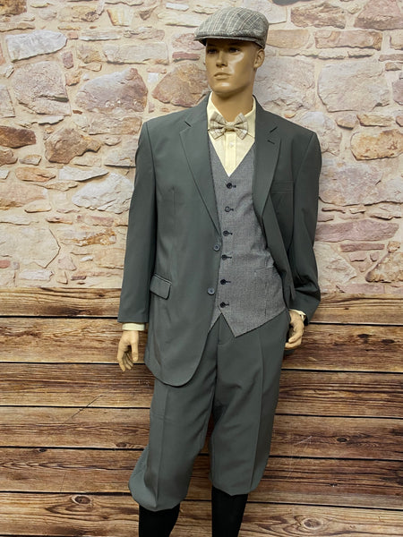 Peaky Blinders 20er-Jahre Herren-Outfit: Sakko, Weste, Knickerbocker, Hemd, Fliege, Mütze, Strümpfe