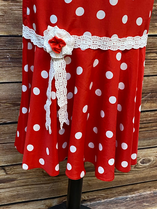 Vintage 20er-Jahre Tageskleid / Tea Dress – Rot mit weißen Punkten – Gr. ca. 44
