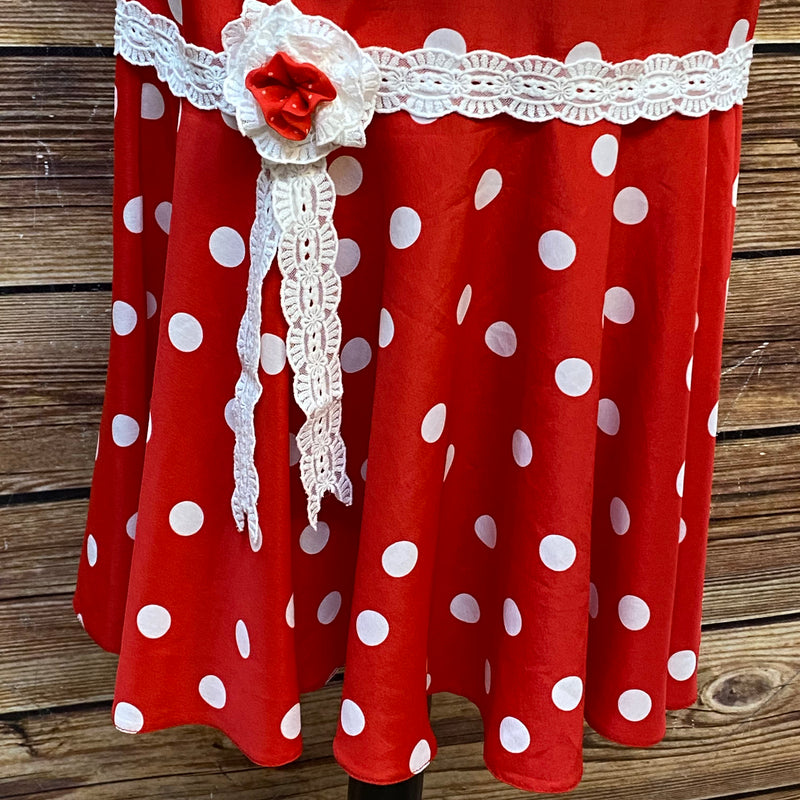 Vintage 20er-Jahre Tageskleid / Tea Dress – Rot mit weißen Punkten – Gr. ca. 44