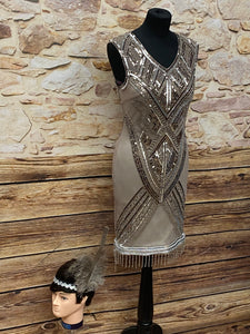 Hochwertiges beiges Charlestonkleid im 20er Jahre Stil Gr.36