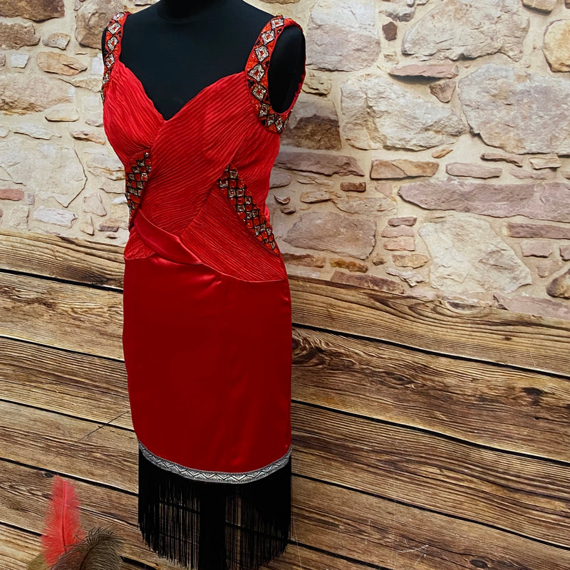 Hochwertiges rotes Charlestonkleid im 20er Jahre Stil mit Fransen Gr.36