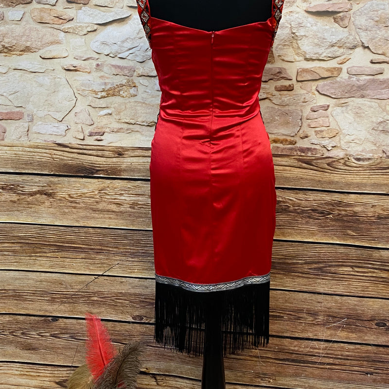 Hochwertiges rotes Charlestonkleid im 20er Jahre Stil mit Fransen Gr.36