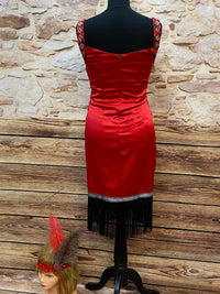 Robe Charleston rouge de haute qualité style années 1920 avec franges taille 36 