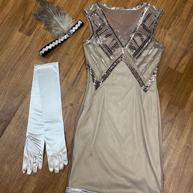Hochwertiges 3teilige Charlestonkleid im 20er Jahre Stil Gr.36