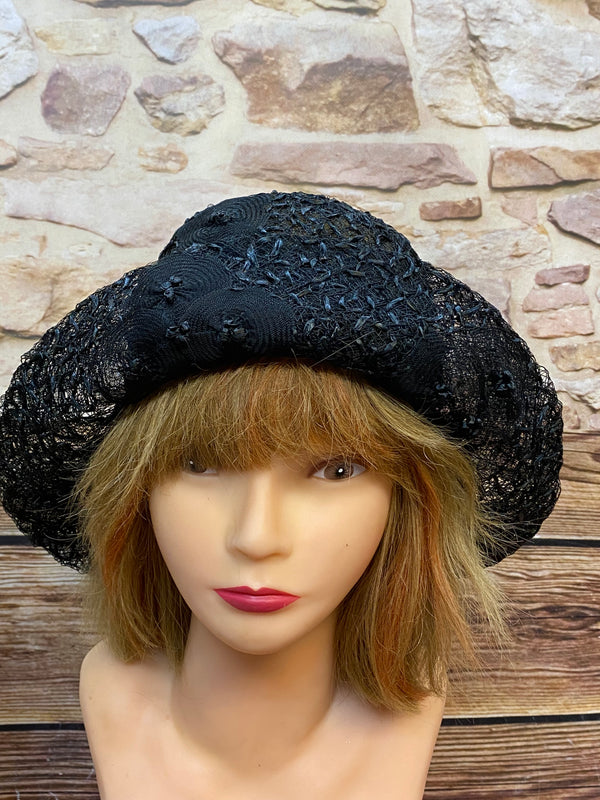 Schwarzer Vintage Damenhut Cloche Rollrand-Hut 20er Jahre