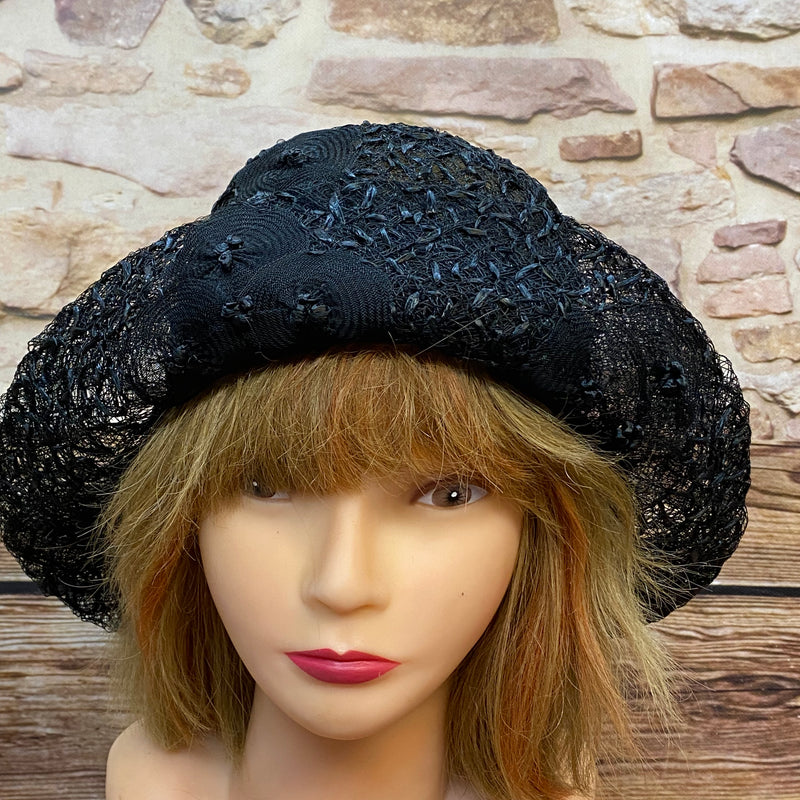 Schwarzer Vintage Damenhut Cloche Rollrand-Hut 20er Jahre