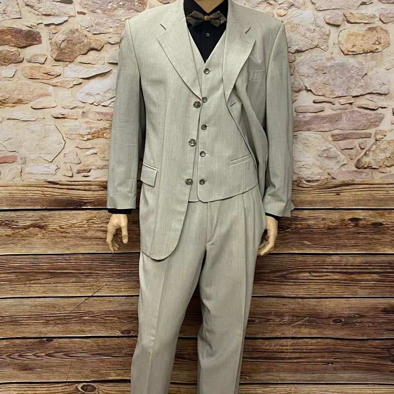 Babylon Berlin Outfit im 20er Jahre Stil, Anzug 5-teilig, Sakko, Weste, Hose, Hemd, Fliege, beige, Größe 52