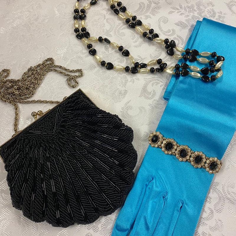 20er Jahre Damen-Set Schwarz/Türkis