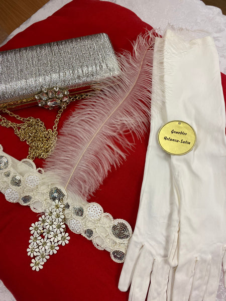 20er Jahre Damen Set Accessoires weiß/silber