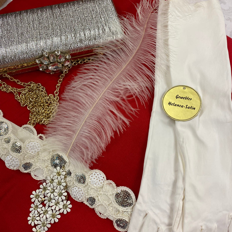 20er Jahre Damen Set Accessoires weiß/silber