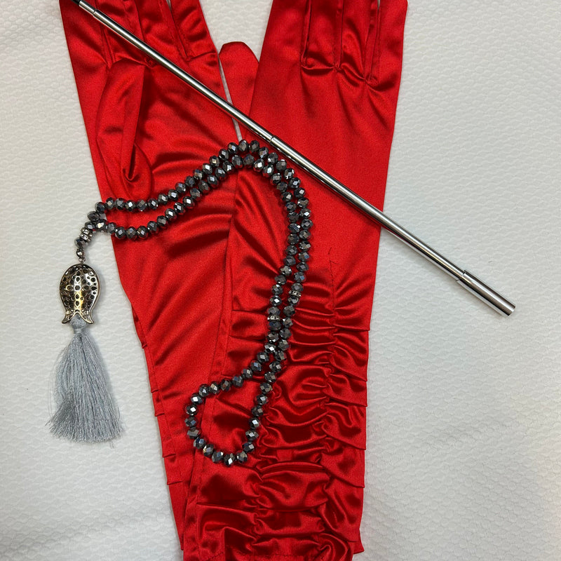 Rot glänzende Eleganz - Vintage Handschuhe & Accessoires Set, 20er Jahre