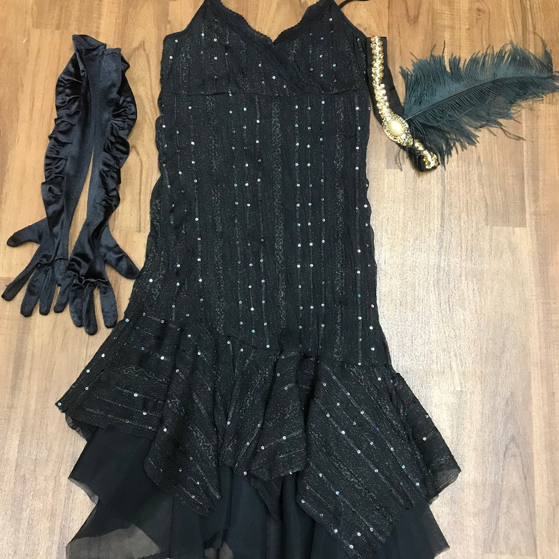Hochwertiges Flapperkleid 20er Jahre Mode, Charlestonkleid Gr.36 schwarz