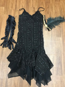 Hochwertiges Flapperkleid 20er Jahre Mode, Charlestonkleid Gr.36 schwarz