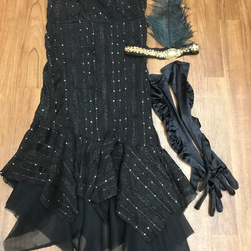 Hochwertiges Flapperkleid 20er Jahre Mode, Charlestonkleid Gr.36 schwarz