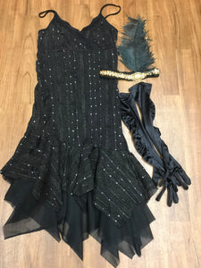 Hochwertiges Flapperkleid 20er Jahre Mode, Charlestonkleid Gr.36 schwarz