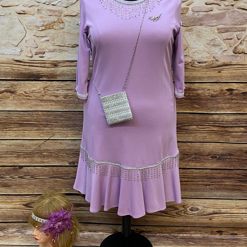 Hochwertiges Kleid im 20er Jahre Stil, mit kl.Handtasche und Kopfschmuck Gr.50
