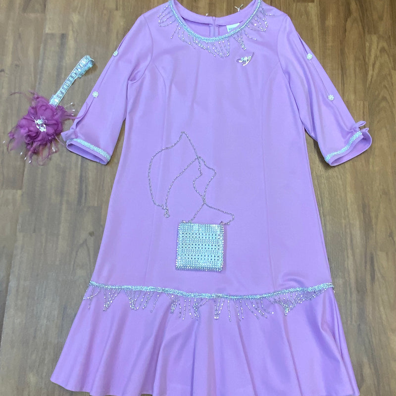 Hochwertiges Kleid im 20er Jahre Stil, mit kl.Handtasche und Kopfschmuck Gr.50