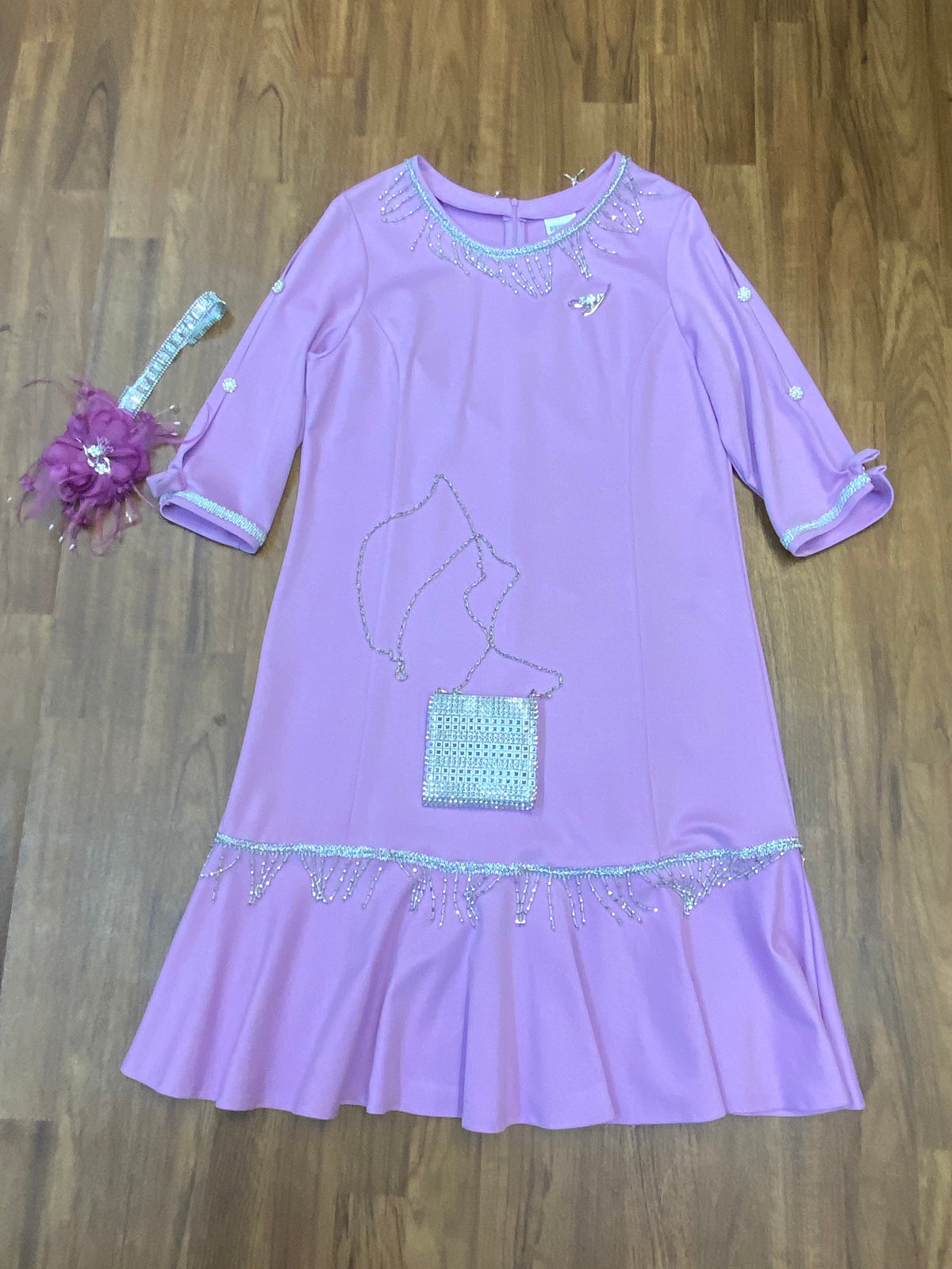 Hochwertiges Kleid im 20er Jahre Stil, mit kl.Handtasche und Kopfschmuck Gr.50