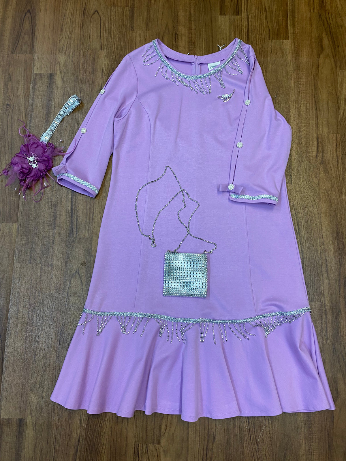 Hochwertiges Kleid im 20er Jahre Stil, mit kl.Handtasche und Kopfschmuck Gr.50