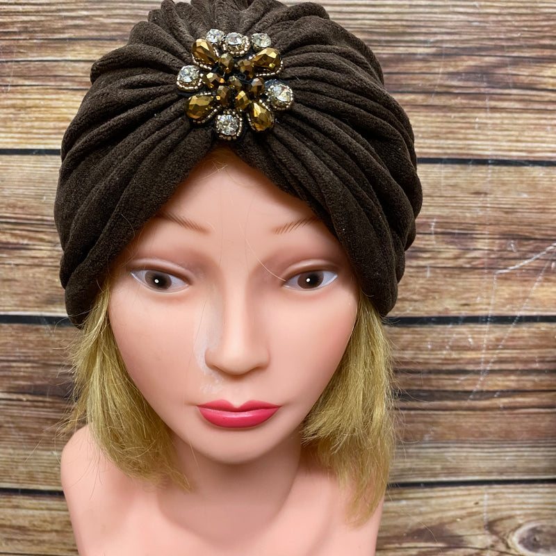 20er Damen-Set, Turban, Brosche und Perlenkette