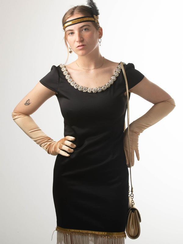Hochwertiges Flapperkleid 20er Jahre Mode, Charlestonkleid Gr.34 schwarz/gold