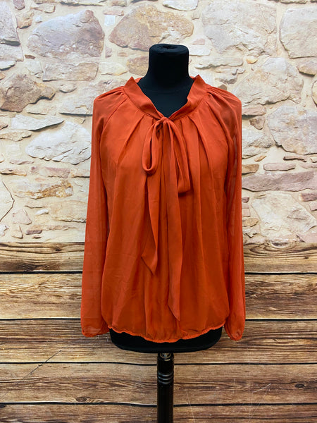 „70er Jahre Schluppenbluse Damen orangerot Vintage Bluse Größe 36“