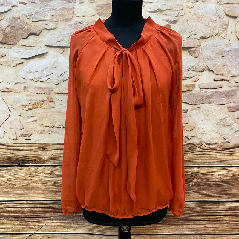 „70er Jahre Schluppenbluse Damen orangerot Vintage Bluse Größe 36“