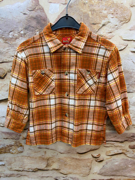„1970er Western Holzfällerhemd für Jungen in orange kariertem Vintage Stil mit Brusttaschen“