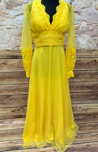 Original 70er Jahre Vintage Maxi-Kleid Gr.36 in knalligem Gelb