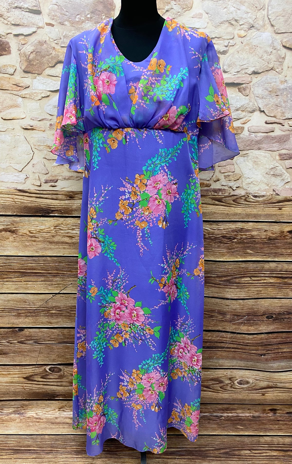 Robe maxi des années 70 True Vintage Taille originale 44 femme bleu/violet 