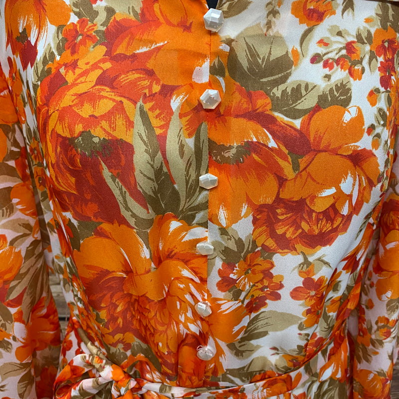 Robe Maxi des années 70 True Vintage Original Taille 44 Femme Orange 