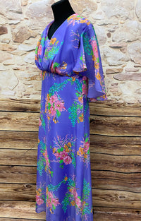 Robe maxi des années 70 True Vintage Taille originale 44 femme bleu/violet 