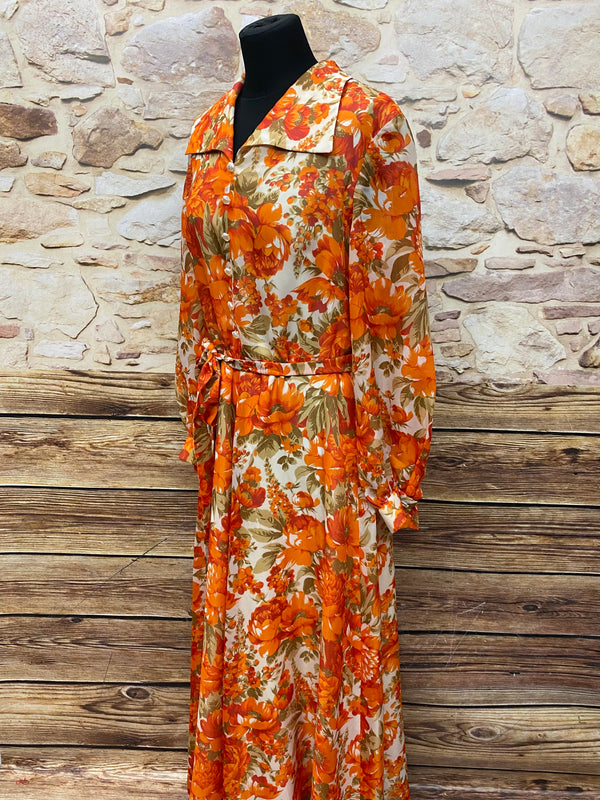 70er Jahre Maxi-Kleid True Vintage Original Gr.44 Damen orange
