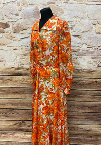 70er Jahre Maxi-Kleid True Vintage Original Gr.44 Damen orange