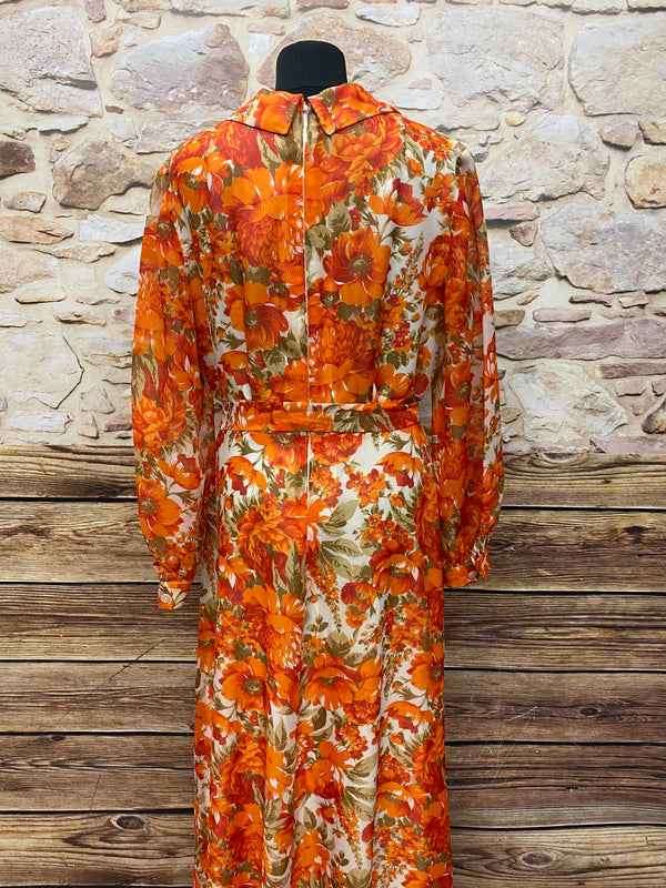 Robe Maxi des années 70 True Vintage Original Taille 44 Femme Orange 