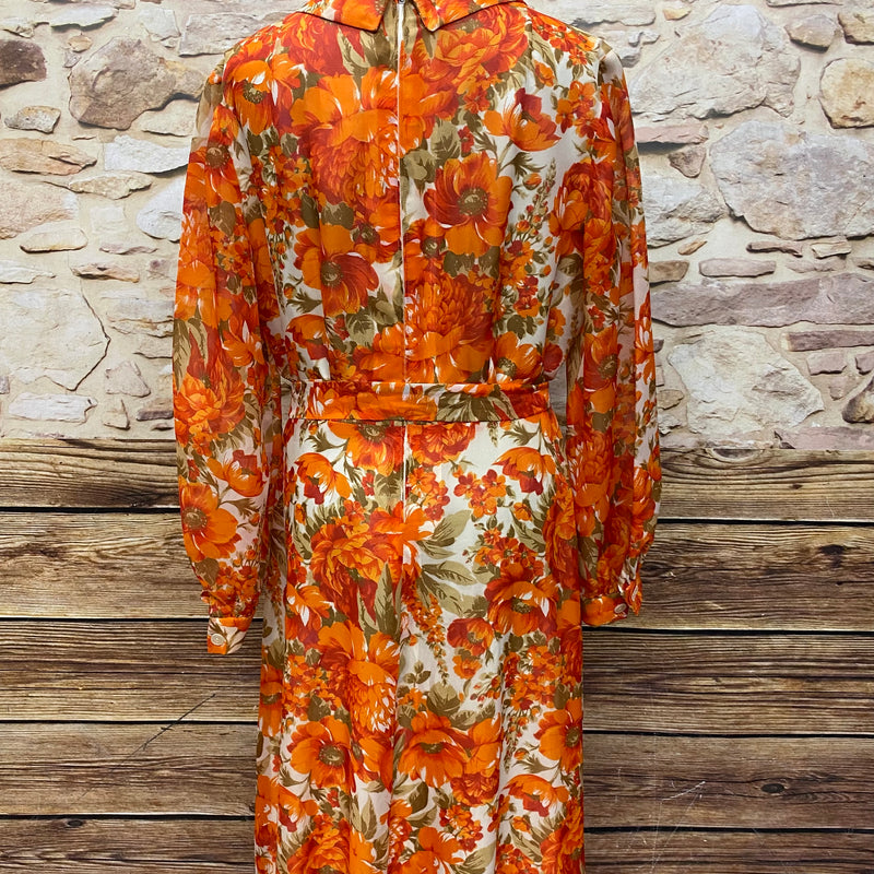Robe Maxi des années 70 True Vintage Original Taille 44 Femme Orange 