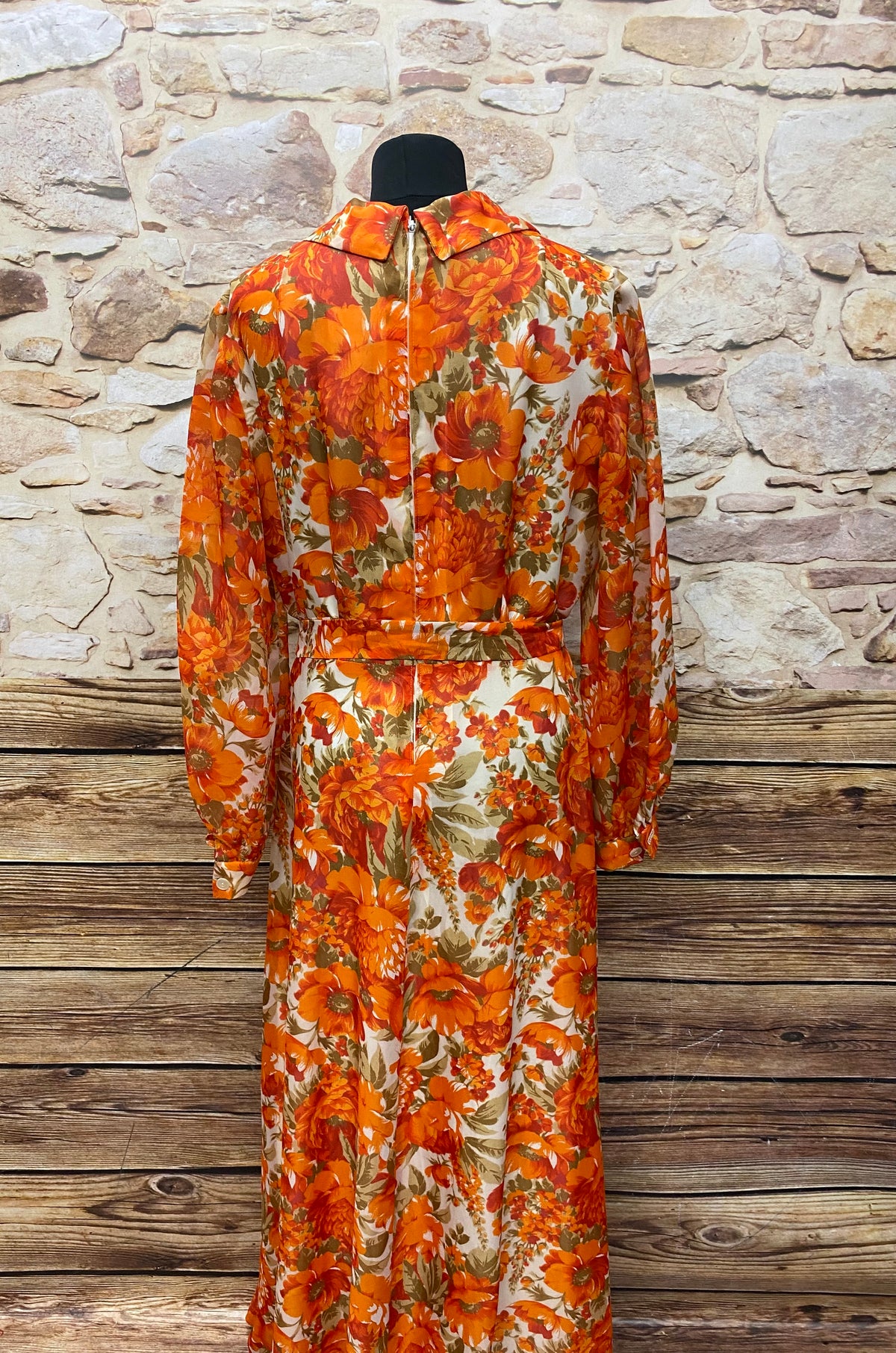 Robe Maxi des années 70 True Vintage Original Taille 44 Femme Orange 