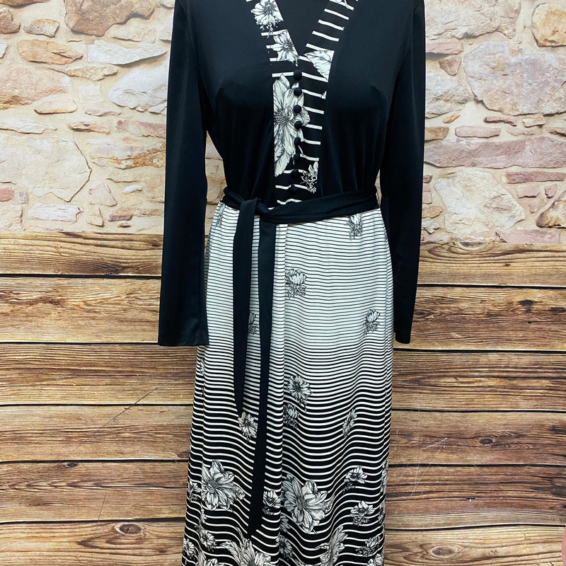 Langes Vintage Kleid Maxikleid 70er Jahre schwarz/weiß Gr.44