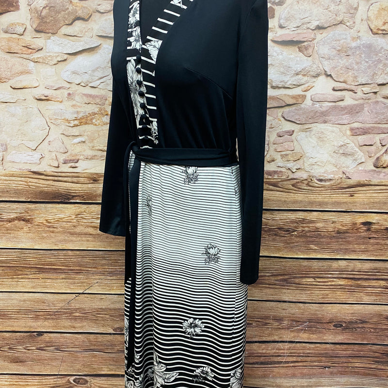 Langes Vintage Kleid Maxikleid 70er Jahre schwarz/weiß Gr.44
