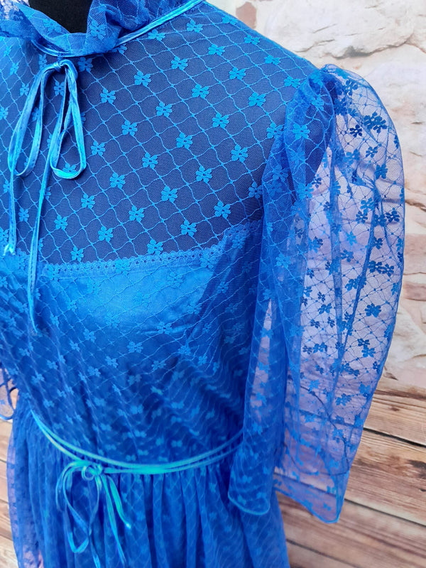 Langes Vintage Kleid 1980er Jahre in blau Gr.38