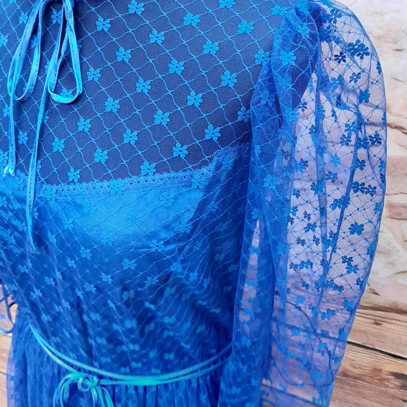 Langes Vintage Kleid 1980er Jahre in blau Gr.38