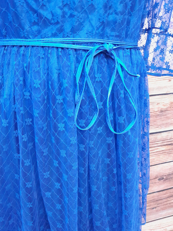 Langes Vintage Kleid 1980er Jahre in blau Gr.38